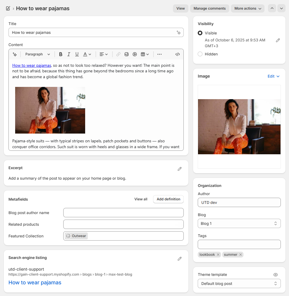article settings