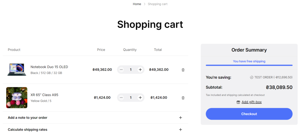 cart template preview