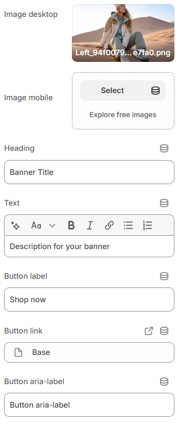 grid banner block settings