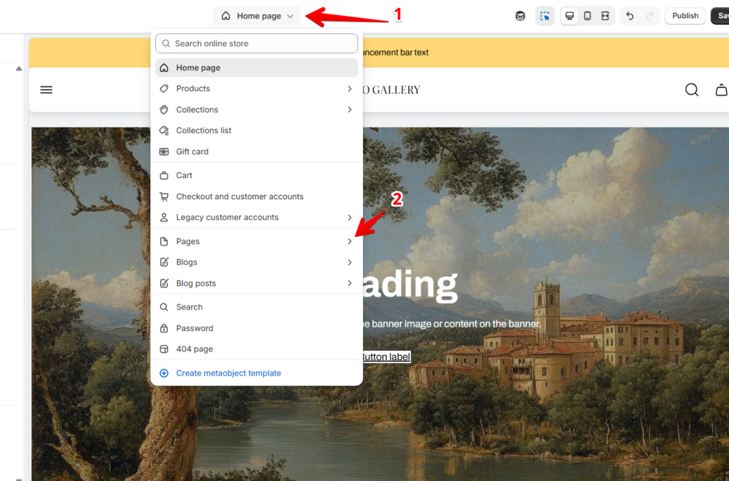 navigate to page default