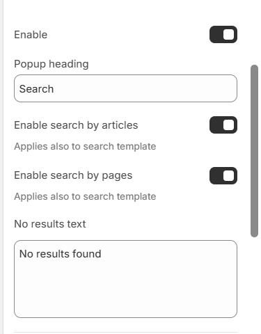 predictive search settings