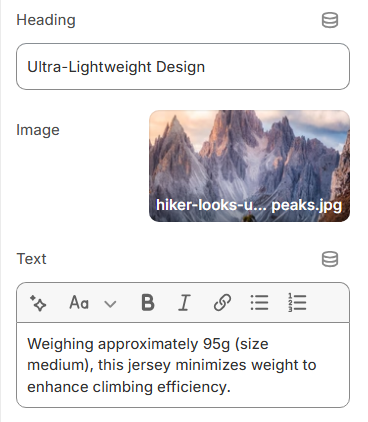 product info block settings