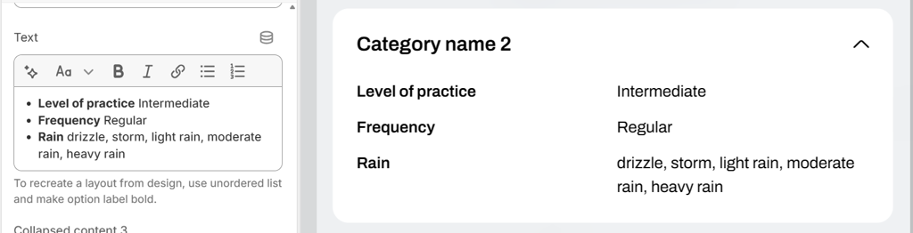 product template collapsible content preview