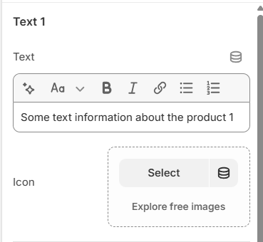 product template text with icon block