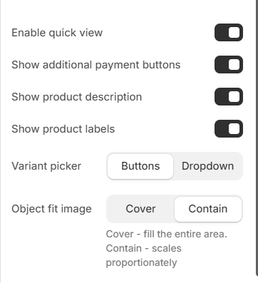 quick view theme settings