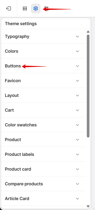 theme settings buttons 