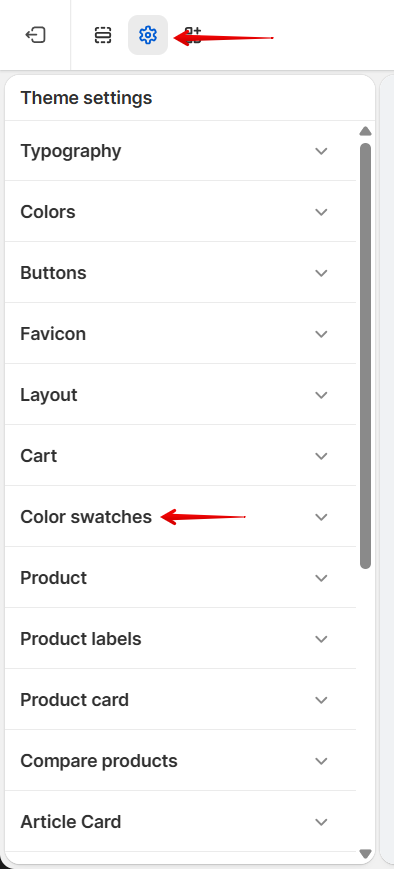 theme settings color swatches